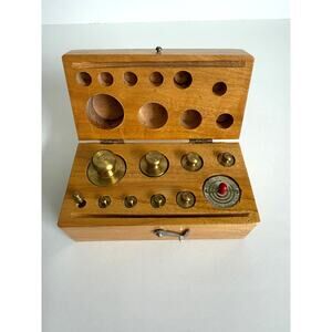 Vintage Ohaus Brass Apothecary Precision Weight Set 18 Pieces in Wood Box